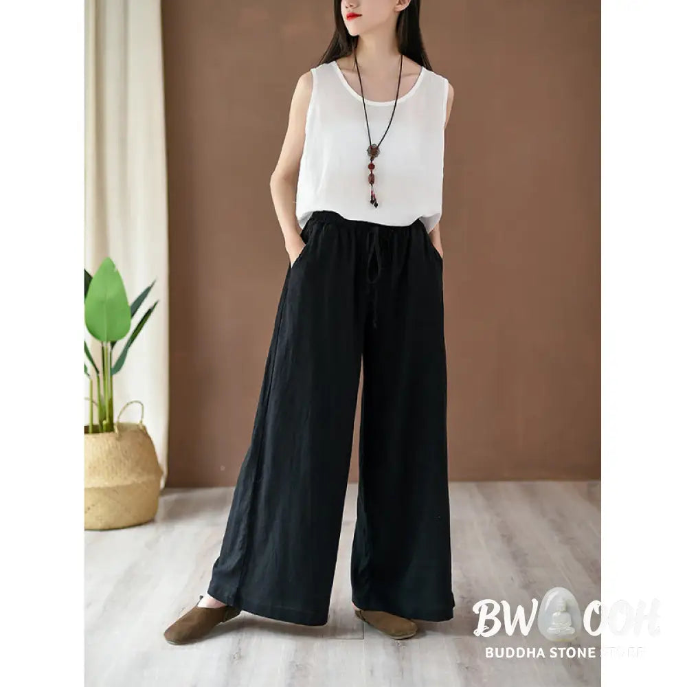 BWOOOH printed wide-leg yoga pants - Loose Cotton Linen Drawstring Wide Leg P