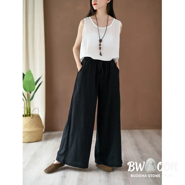 BWOOOH printed wide-leg yoga pants - Loose Cotton Linen Drawstring Wide Leg P