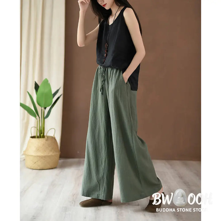 BWOOOH printed wide-leg yoga pants - Loose Cotton Linen Drawstring Wide Leg P