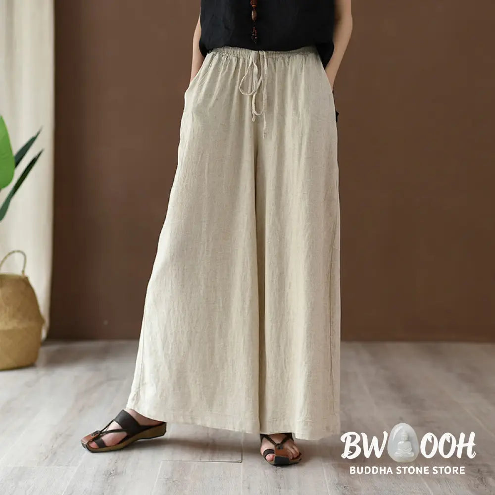 BWOOOH printed wide-leg yoga pants - Loose Cotton Linen Drawstring Wide Leg P