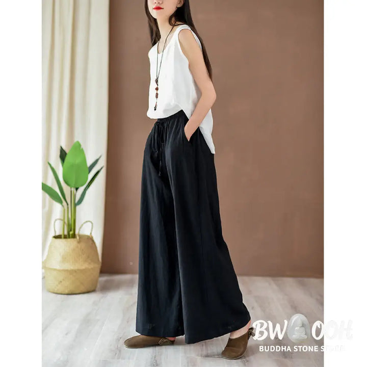 BWOOOH printed wide-leg yoga pants - Loose Cotton Linen Drawstring Wide Leg P