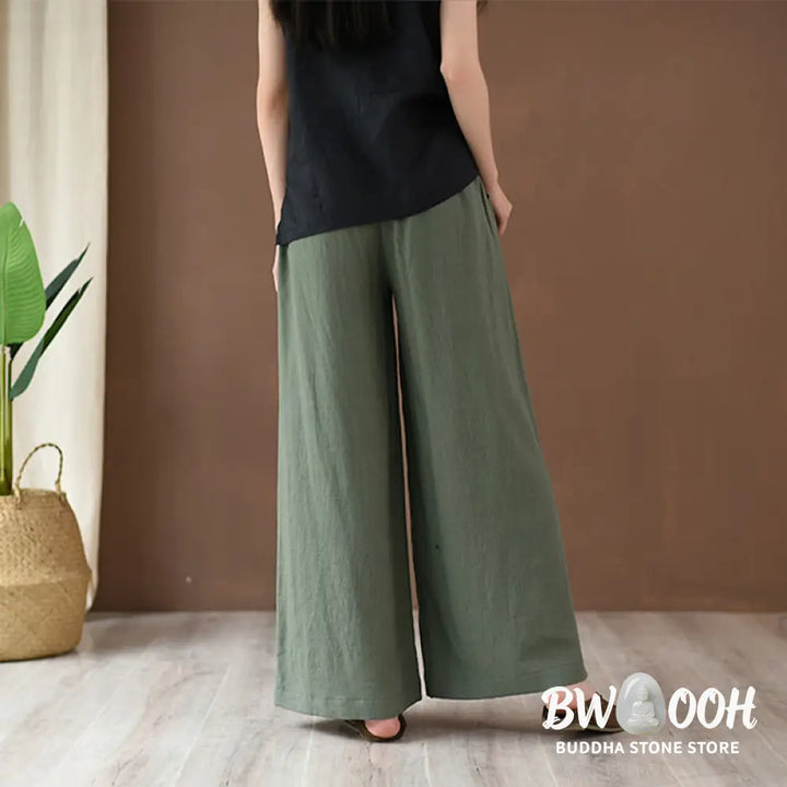 BWOOOH printed wide-leg yoga pants - Loose Cotton Linen Drawstring Wide Leg P