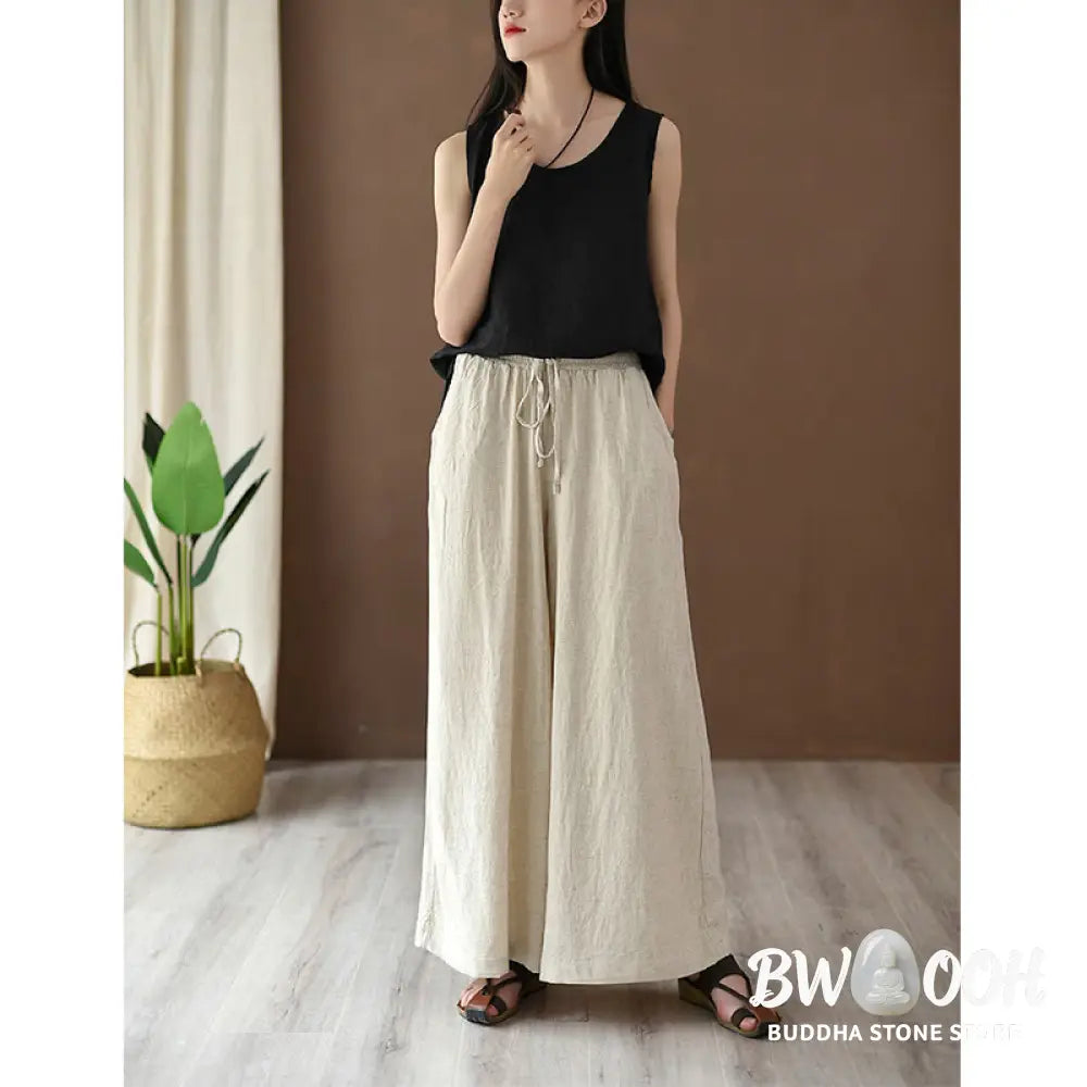 BWOOOH printed wide-leg yoga pants - Loose Cotton Linen Drawstring Wide Leg P