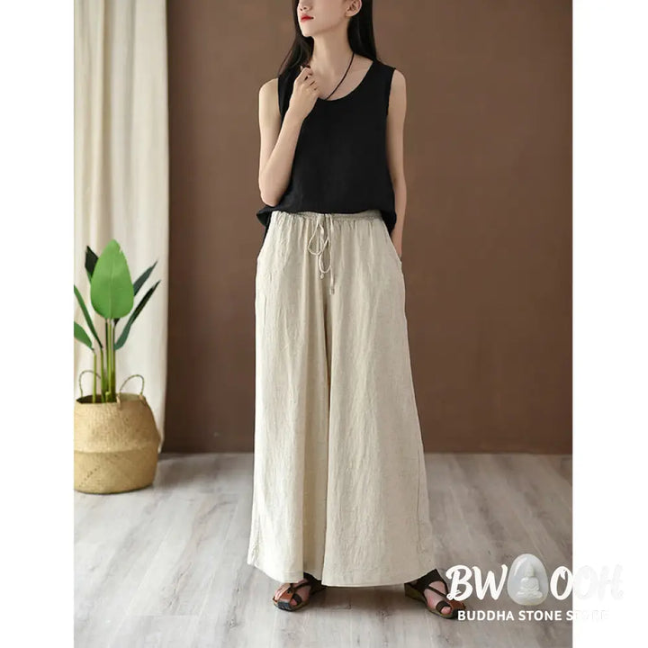 BWOOOH printed wide-leg yoga pants - Loose Cotton Linen Drawstring Wide Leg P