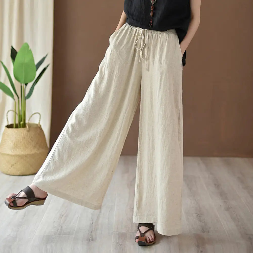 BWOOOH printed wide-leg yoga pants - Loose Cotton Linen Drawstring Wide Leg P