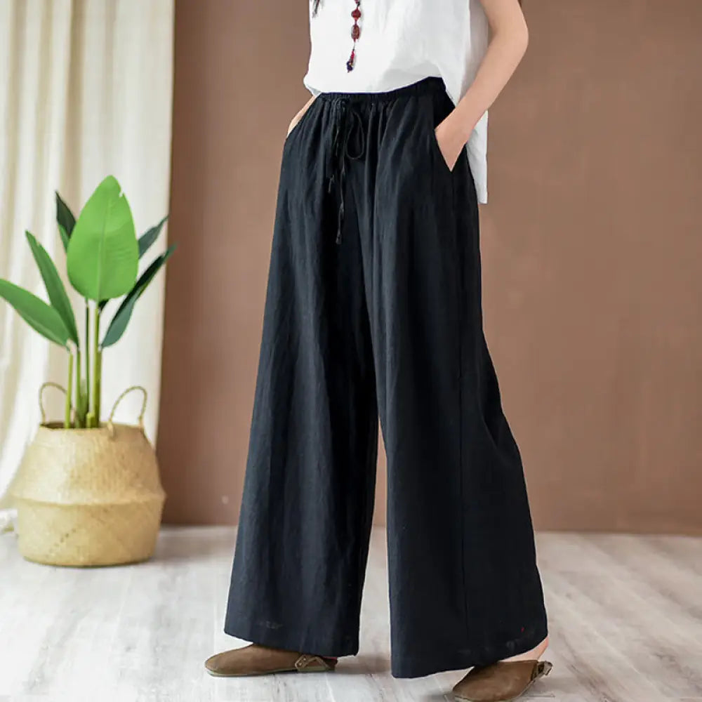 BWOOOH printed wide-leg yoga pants - Loose Cotton Linen Drawstring Wide Leg P