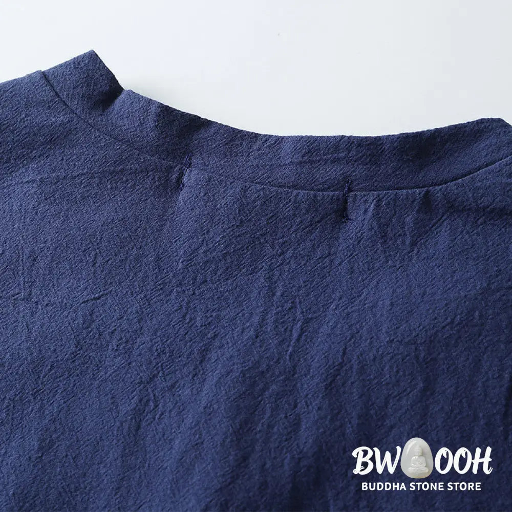Buddha Stones Loose Men’s T-shirt Solid Color Top Short Sleeve Button Notched Neck Soft Shirt - Men’s T-Shirts