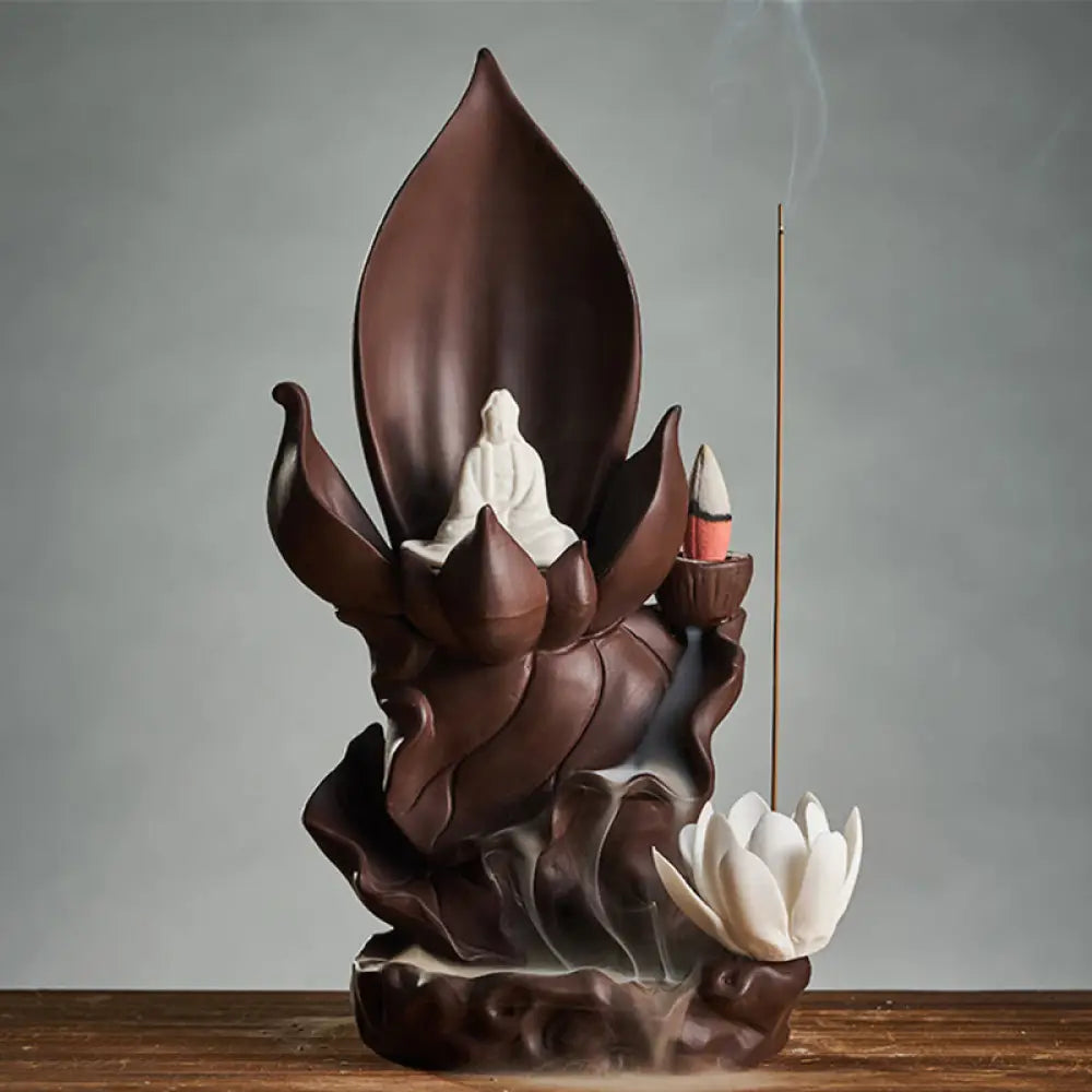 BWOOOH Lotus Buddha Avalokitesvara Enlightenment Purple Clay Incense Burner Decoration - Lotus Tathagata Buddha