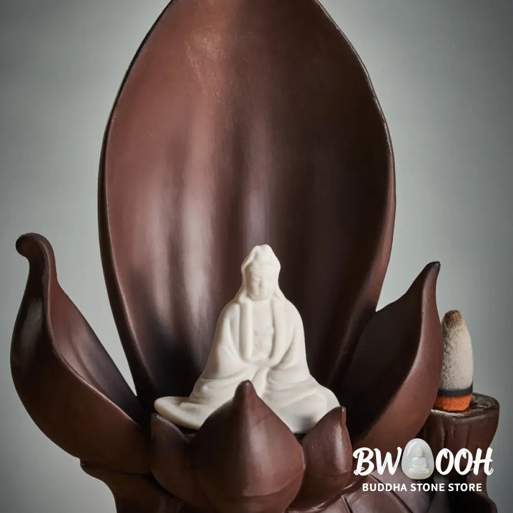BWOOOH Lotus Buddha Avalokitesvara Enlightenment Purple Clay Incense Burner Decoration - Lotus Tathagata Buddha