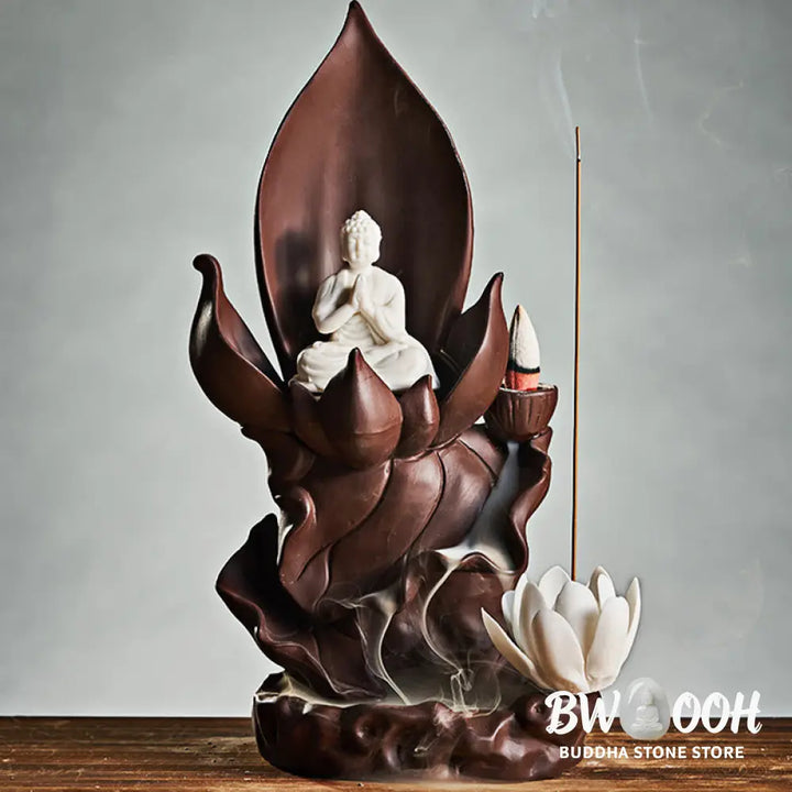 BWOOOH Lotus Buddha Avalokitesvara Enlightenment Purple Clay Incense Burner Decoration - Lotus Tathagata Buddha