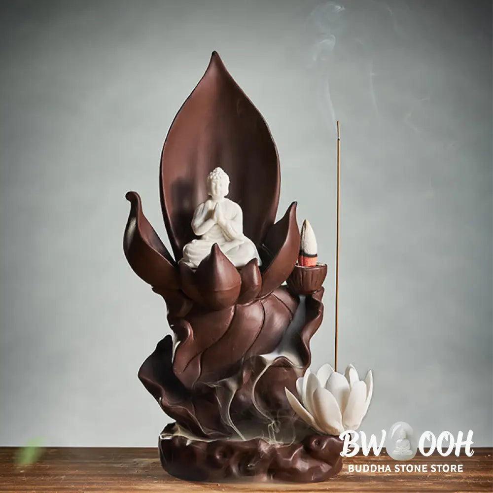 BWOOOH Lotus Buddha Avalokitesvara Enlightenment Purple Clay Incense Burner Decoration - Lotus Tathagata Buddha