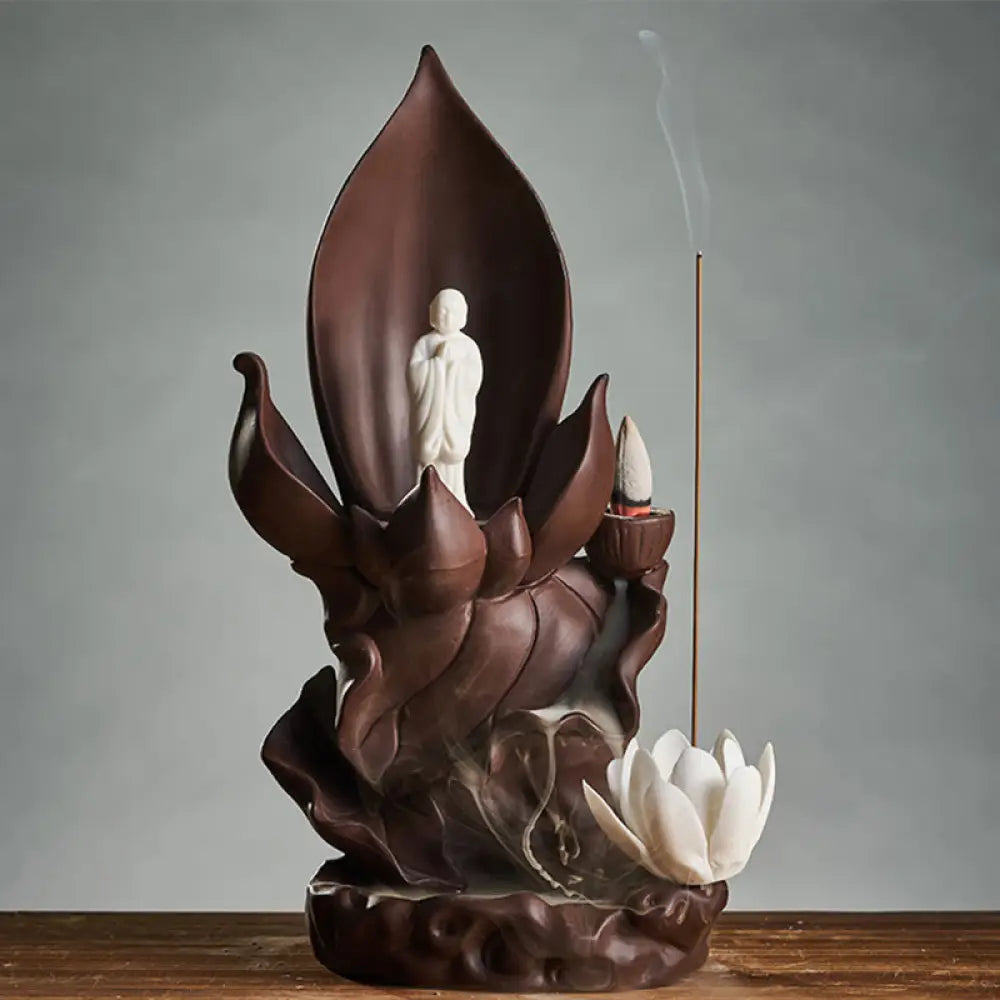 BWOOOH Lotus Buddha Avalokitesvara Enlightenment Purple Clay Incense Burner Decoration - Lotus Tathagata Buddha