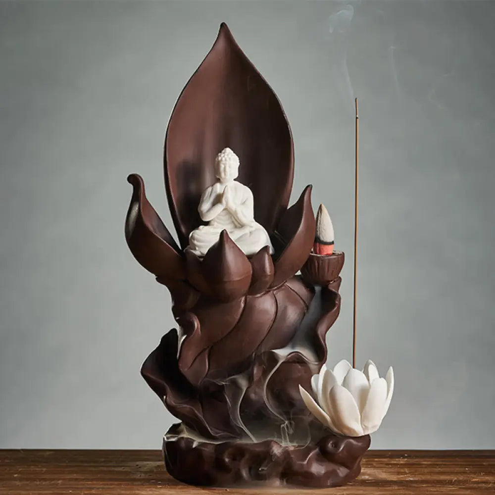 BWOOOH Lotus Buddha Avalokitesvara Enlightenment Purple Clay Incense Burner Decoration - Lotus Tathagata Buddha