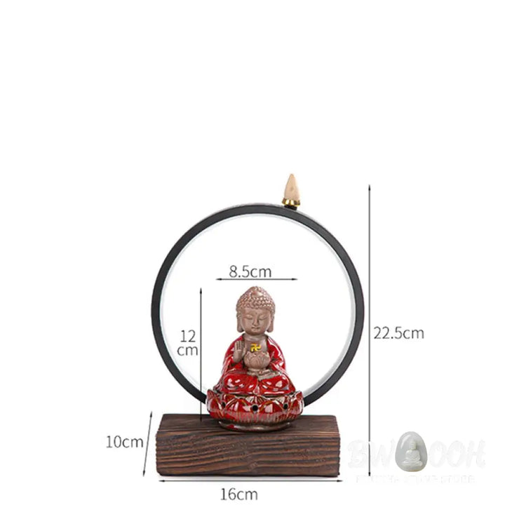 BWOOOH Buddha Lotus Backflow Smoke Fountain Ceramic Blessing Incense Burner With Light Decoration - Red Buddha