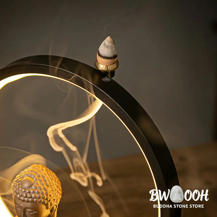 BWOOOH Buddha Lotus Backflow Smoke Fountain Ceramic Blessing Incense Burner With Light Decoration - Red Buddha