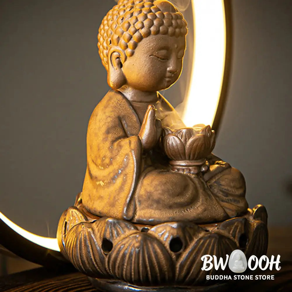 BWOOOH Buddha Lotus Backflow Smoke Fountain Ceramic Blessing Incense Burner With Light Decoration - Red Buddha