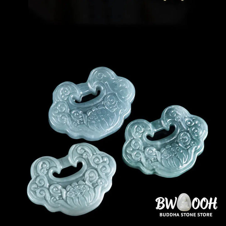 Buddha Stones Lotus Carved Jade Ruyi Abundance Prosperity Abundance Necklace Pendant - BWOOOH - Jade - Necklaces &amp;