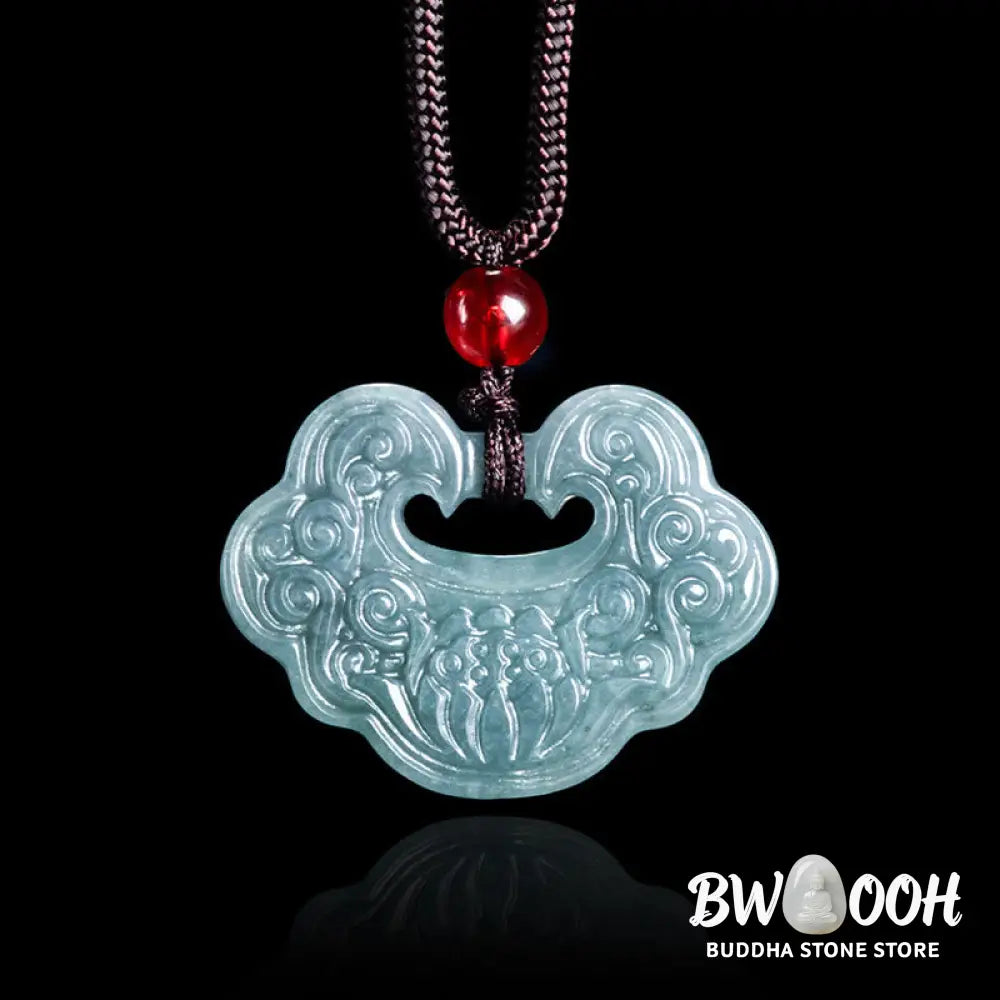 Buddha Stones Lotus Carved Jade Ruyi Abundance Prosperity Abundance Necklace Pendant - BWOOOH - Jade - Necklaces &