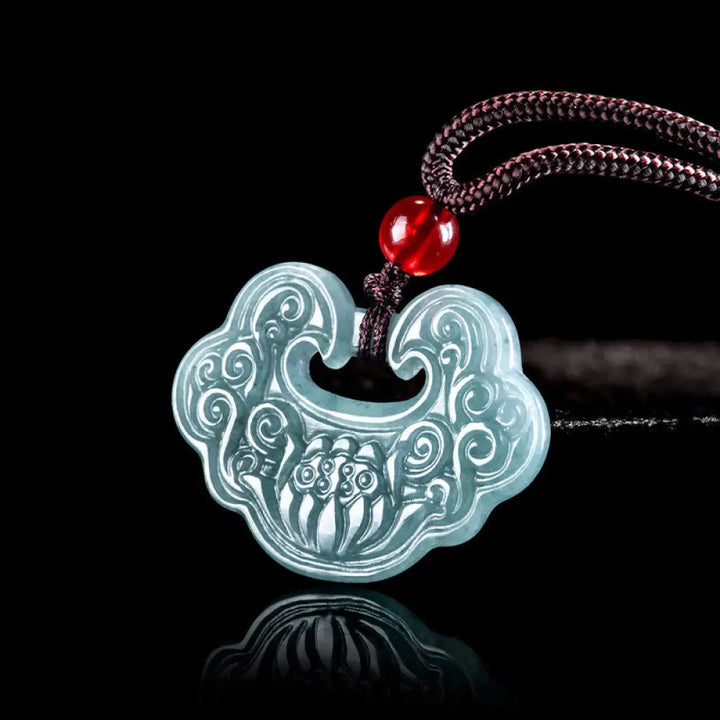 Buddha Stones Lotus Carved Jade Ruyi Abundance Prosperity Abundance Necklace Pendant - BWOOOH - Jade - Necklaces &amp;