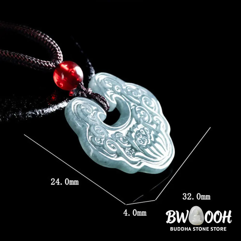 Buddha Stones Lotus Carved Jade Ruyi Abundance Prosperity Abundance Necklace Pendant - BWOOOH - Jade - Necklaces &amp;