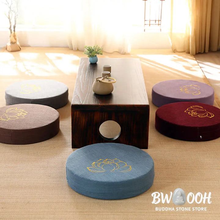 BWOOOH Lotus Embroidery Cotton Linen Meditation Seat Cushion - Decorations