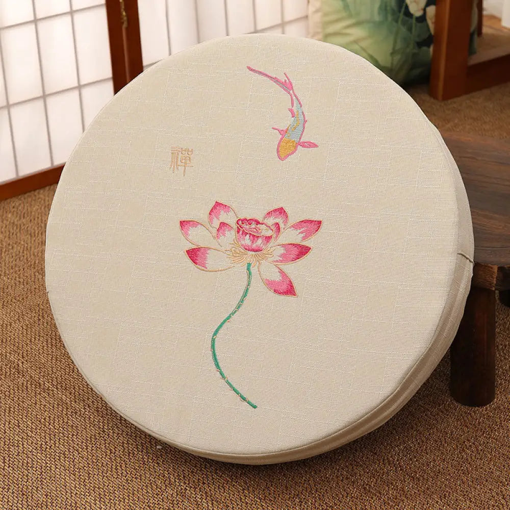 BWOOOH Lotus Embroidery Cotton Linen Meditation Seat Cushion - Hard / 40cm*10cm / Beige - Decorations