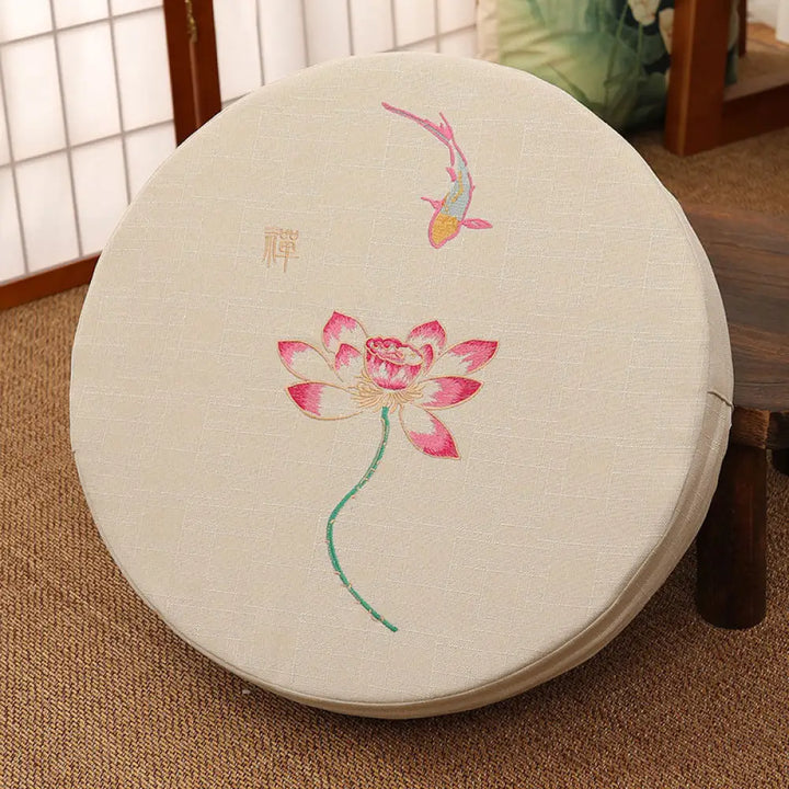 BWOOOH Lotus Embroidery Cotton Linen Meditation Seat Cushion - Hard / 40cm*10cm / Beige - Decorations