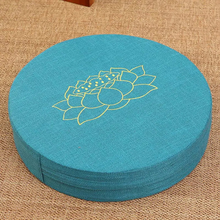 BWOOOH Lotus Embroidery Cotton Linen Meditation Seat Cushion - Hard / 40cm*10cm / DeepSkyBlue - Decorations