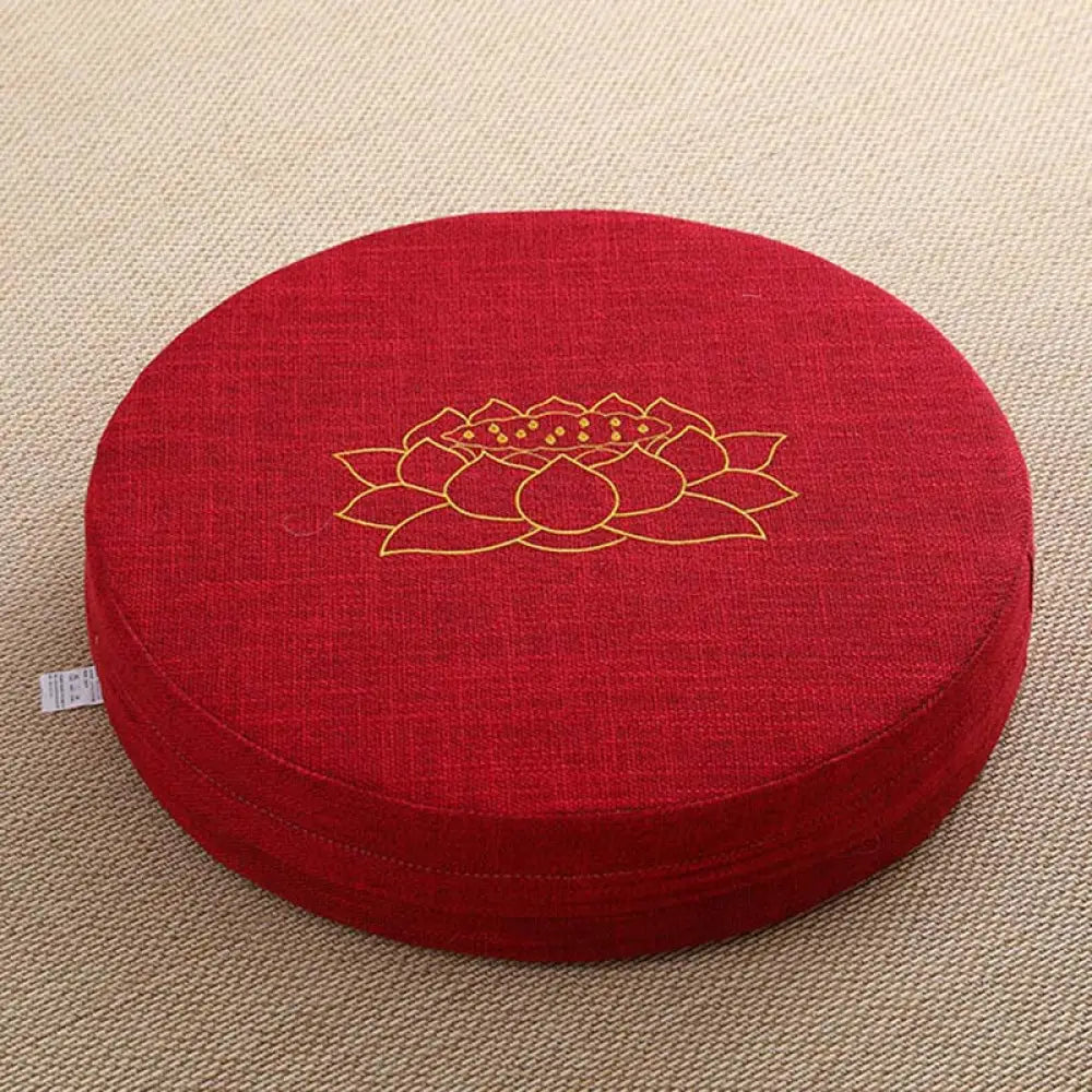BWOOOH Lotus Embroidery Cotton Linen Meditation Seat Cushion - Hard / 40cm*10cm / FireBrick - Decorations
