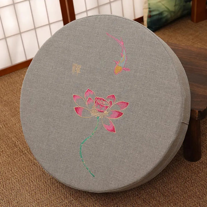 BWOOOH Lotus Embroidery Cotton Linen Meditation Seat Cushion - Hard / 40cm*10cm / Gray - Decorations