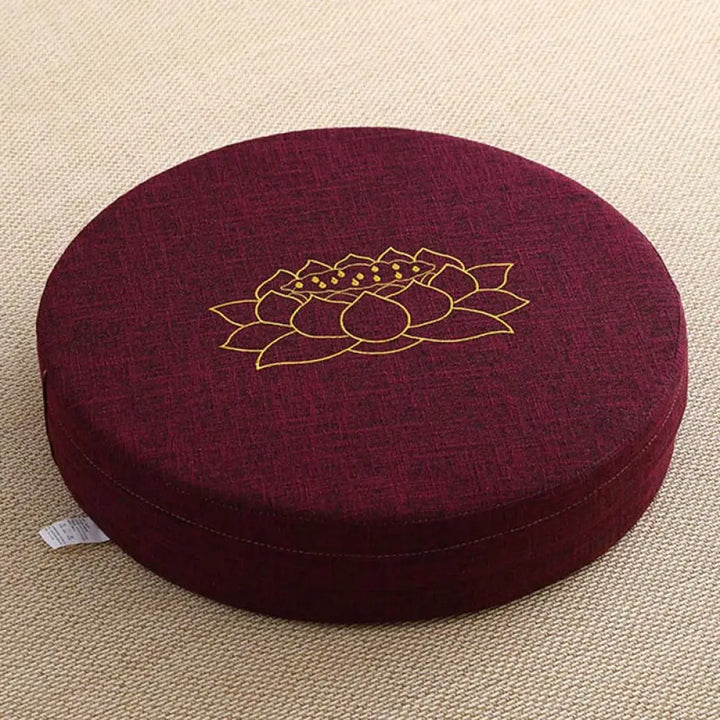 BWOOOH Lotus Embroidery Cotton Linen Meditation Seat Cushion - Hard / 40cm*10cm / Maroon - Decorations