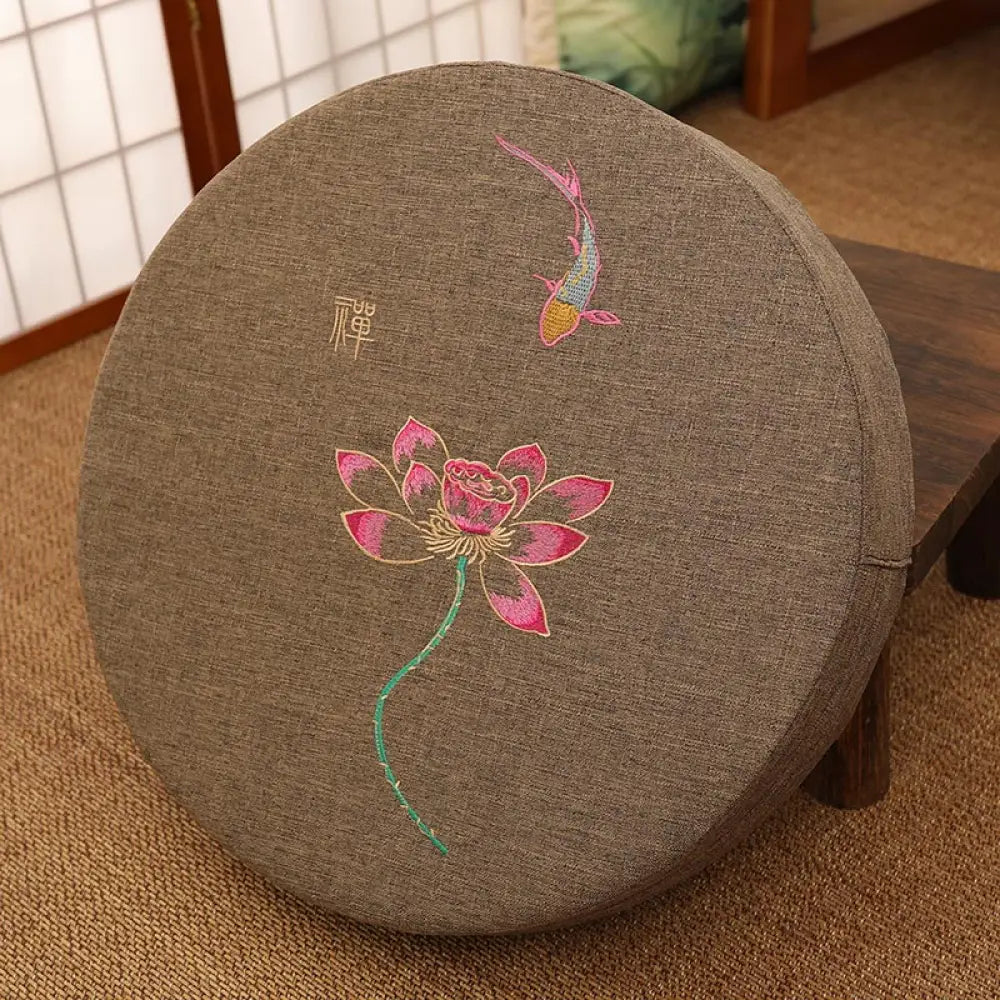 BWOOOH Lotus Embroidery Cotton Linen Meditation Seat Cushion - Hard / 40cm*10cm / Sienna - Decorations
