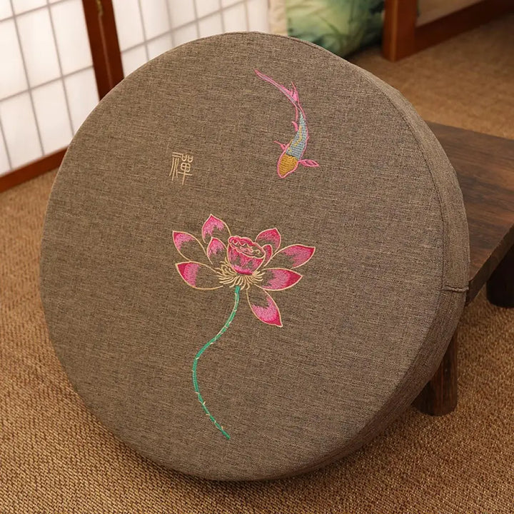 BWOOOH Lotus Embroidery Cotton Linen Meditation Seat Cushion - Hard / 40cm*10cm / Sienna - Decorations
