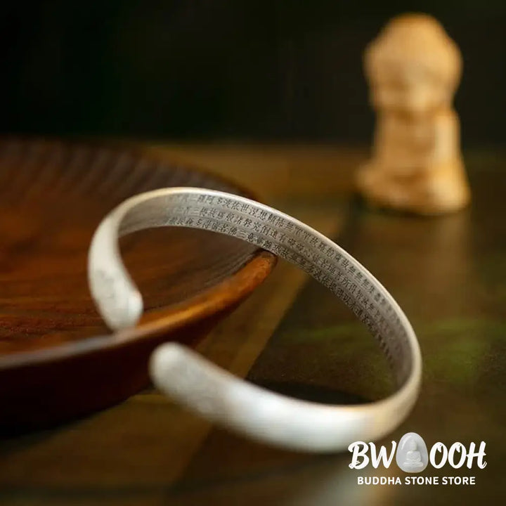 Buddha Stones Lotus Flower Heart Sutra White Copper Healing Luck Bracelet - BWOOOH - Copper(Inner Diameter 55mm)