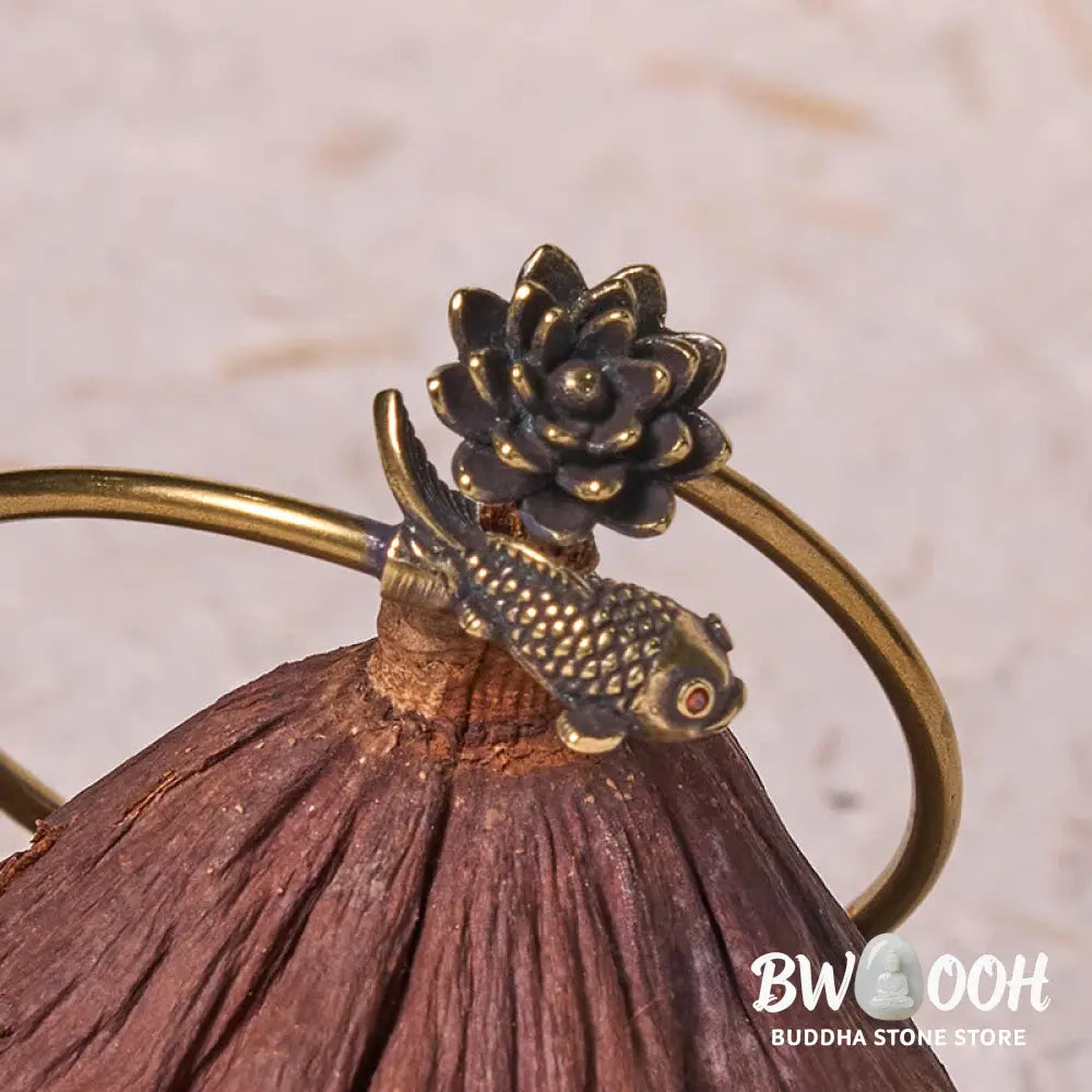 Buddha Stones Lotus Flower Koi Fish Copper Brass Enlightenment Luck Bracelet Bangle - BWOOOH - Copper(Wrist