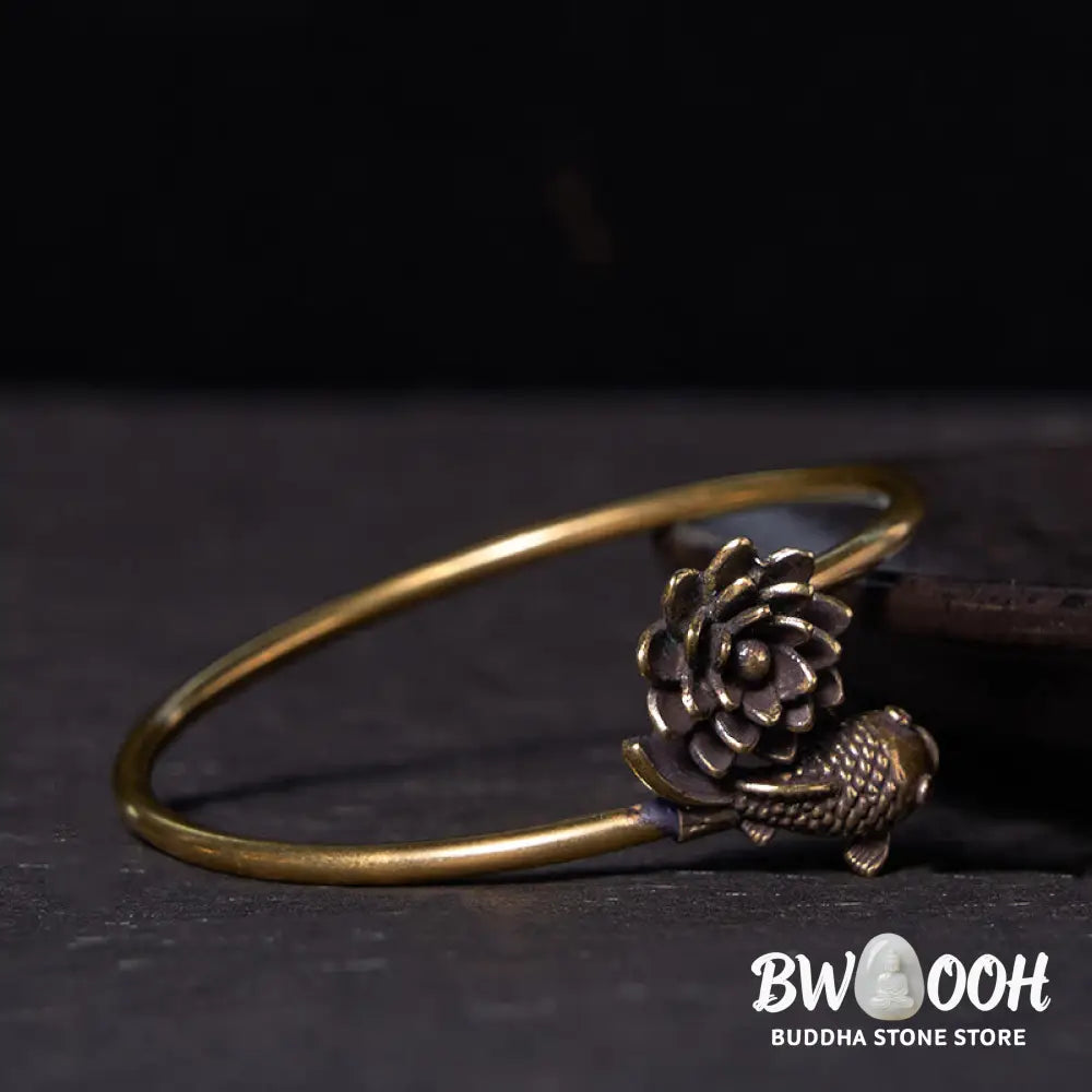 Buddha Stones Lotus Flower Koi Fish Copper Brass Enlightenment Luck Bracelet Bangle - BWOOOH - Copper(Wrist