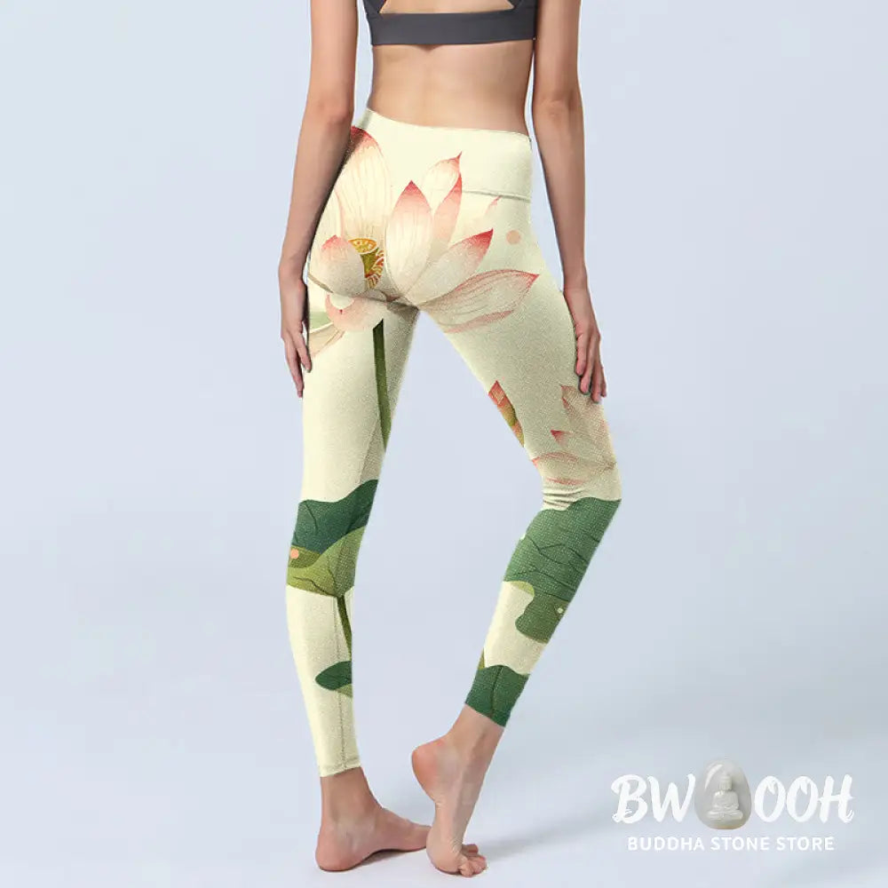 BWOOOH lotus print yoga leggings - Lotus Flower Leaf Dragonfly Print Fitnes