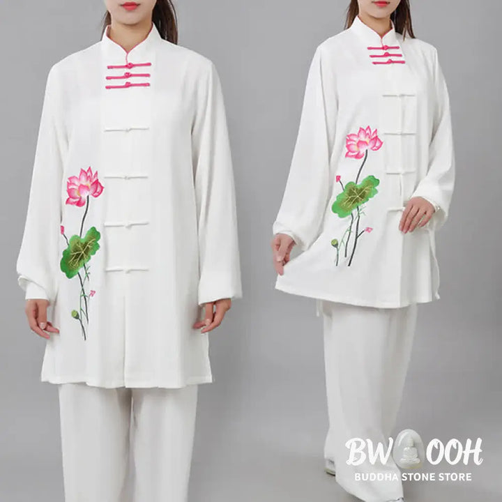 Buddha Stones Lotus Flower Leaf Pattern Tai Chi Meditation Prayer Spiritual Zen Practice Clothing Women’s Set - Clothes