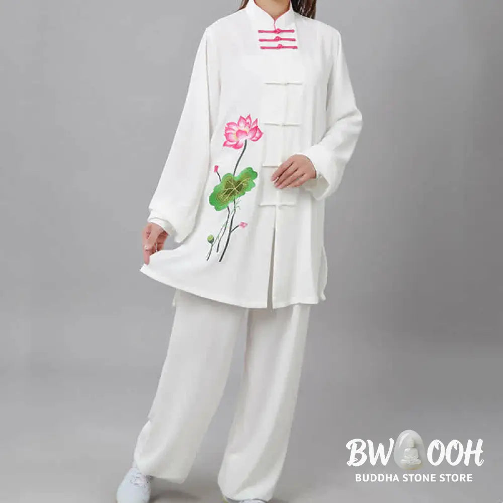 Buddha Stones Lotus Flower Leaf Pattern Tai Chi Meditation Prayer Spiritual Zen Practice Clothing Women’s Set - Clothes