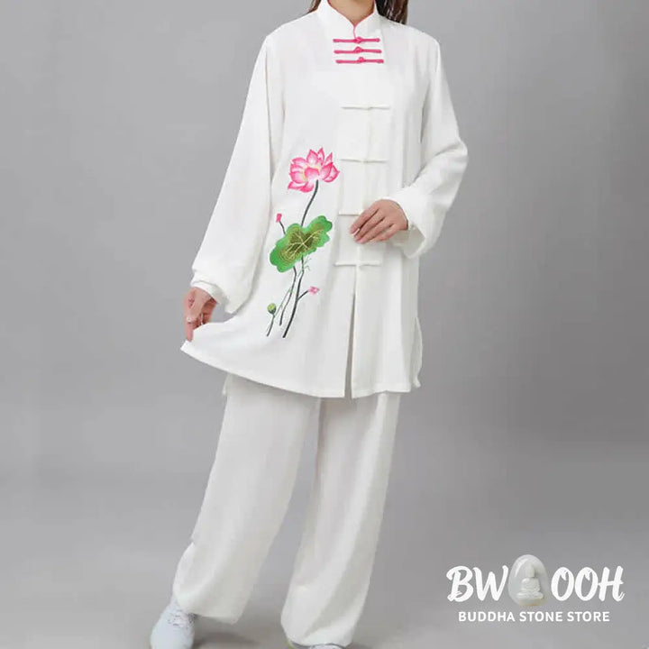 Buddha Stones Lotus Flower Leaf Pattern Tai Chi Meditation Prayer Spiritual Zen Practice Clothing Women’s Set - Clothes