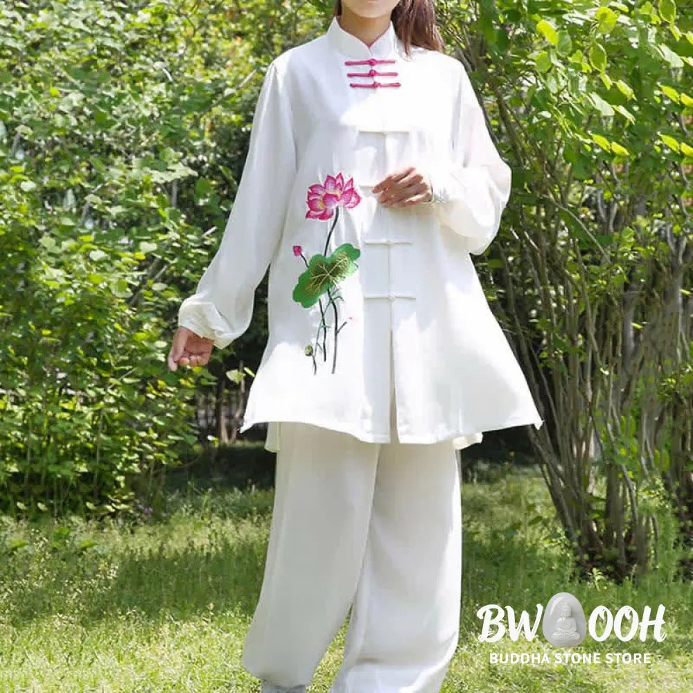 Buddha Stones Lotus Flower Leaf Pattern Tai Chi Meditation Prayer Spiritual Zen Practice Clothing Women’s Set - Clothes