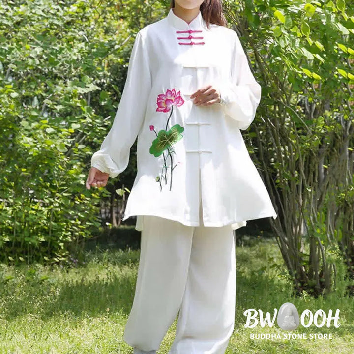 Buddha Stones Lotus Flower Leaf Pattern Tai Chi Meditation Prayer Spiritual Zen Practice Clothing Women’s Set - Clothes