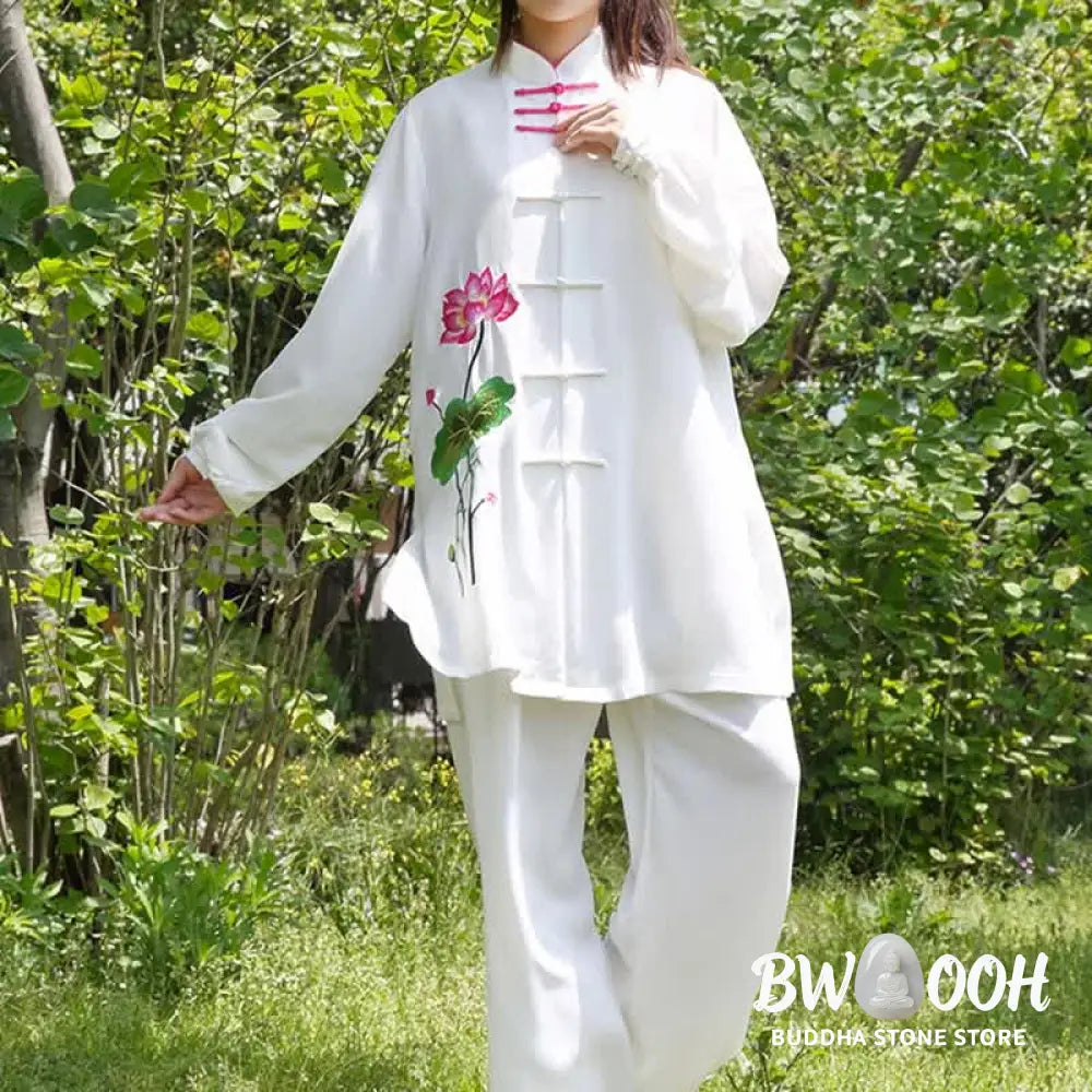 Buddha Stones Lotus Flower Leaf Pattern Tai Chi Meditation Prayer Spiritual Zen Practice Clothing Women’s Set - Clothes
