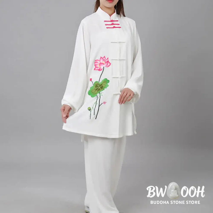 Buddha Stones Lotus Flower Leaf Pattern Tai Chi Meditation Prayer Spiritual Zen Practice Clothing Women’s Set - Clothes