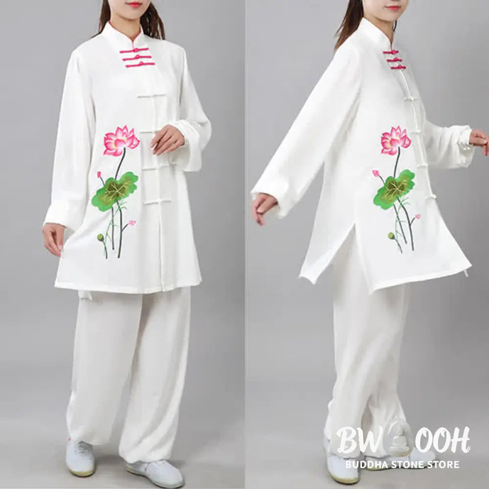 Buddha Stones Lotus Flower Leaf Pattern Tai Chi Meditation Prayer Spiritual Zen Practice Clothing Women’s Set - Clothes