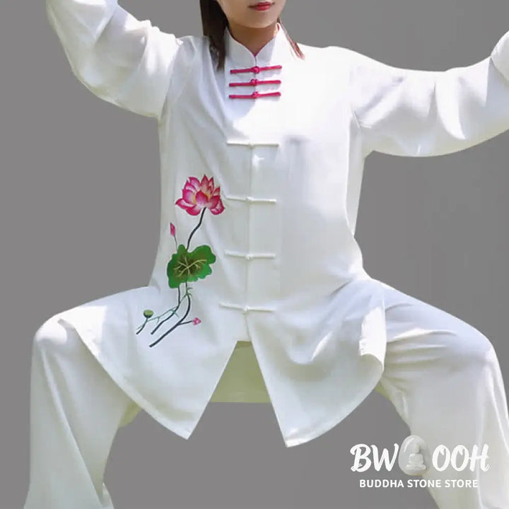 Buddha Stones Lotus Flower Leaf Pattern Tai Chi Meditation Prayer Spiritual Zen Practice Clothing Women’s Set - Clothes