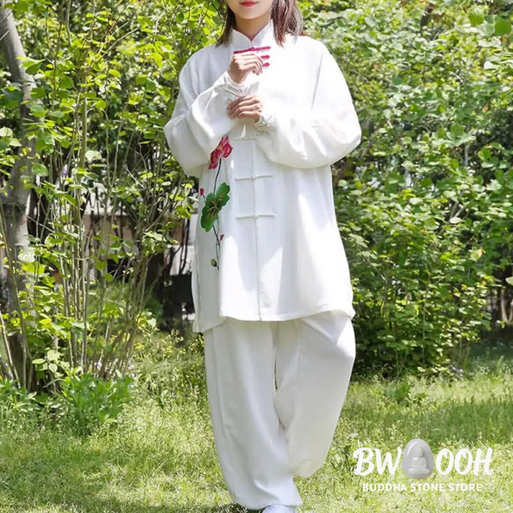 Buddha Stones Lotus Flower Leaf Pattern Tai Chi Meditation Prayer Spiritual Zen Practice Clothing Women’s Set - Clothes
