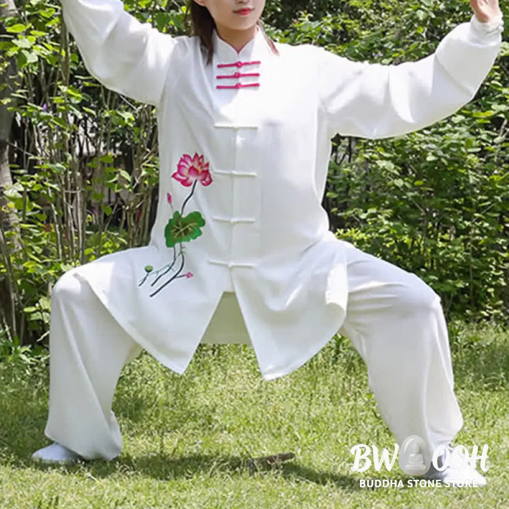 Buddha Stones Lotus Flower Leaf Pattern Tai Chi Meditation Prayer Spiritual Zen Practice Clothing Women’s Set - Clothes