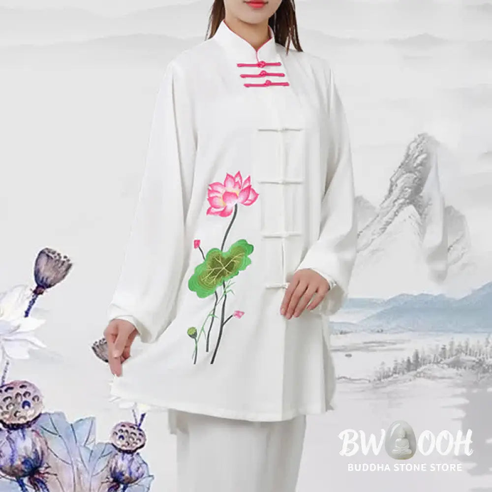 Buddha Stones Lotus Flower Leaf Pattern Tai Chi Meditation Prayer Spiritual Zen Practice Clothing Women’s Set - Clothes