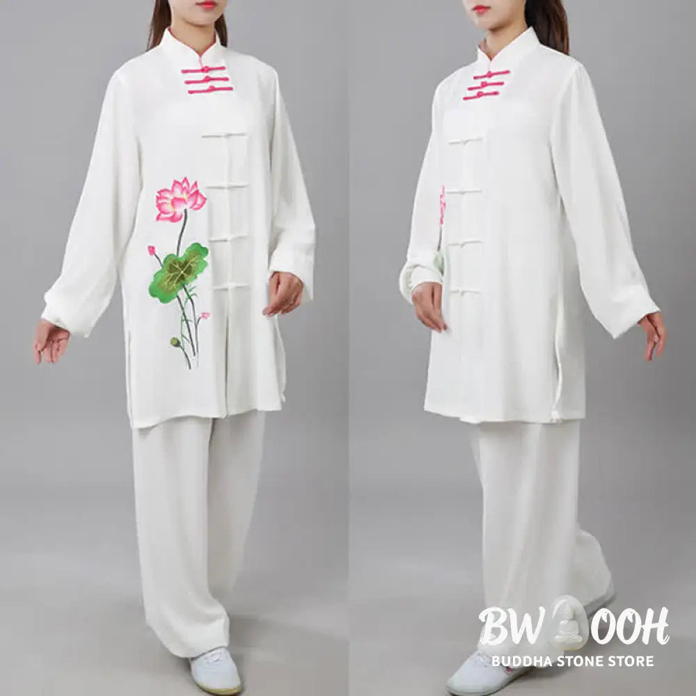 Buddha Stones Lotus Flower Leaf Pattern Tai Chi Meditation Prayer Spiritual Zen Practice Clothing Women’s Set - Clothes